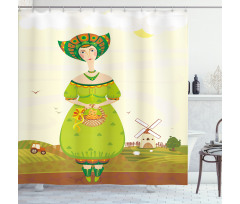 Girl and Kitten in Farm Shower Curtain