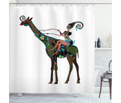 Girl Riding Giraffe Shower Curtain