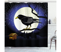 Full Moon Night Bird Shower Curtain