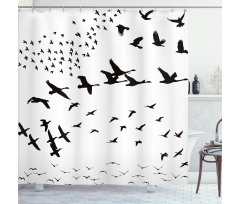 Monochrome Flying Birds Shower Curtain