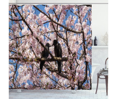 Birds on Sakura Tree Shower Curtain