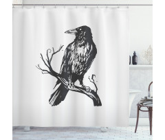 Bird on Bare Branch Art Shower Curtain