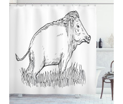 Outline Sketch Wild Boar Shower Curtain