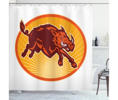 Retro Attacking Wild Boar Shower Curtain