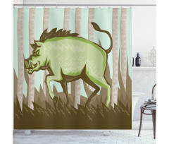 Vintage Pig Boar in Woods Shower Curtain