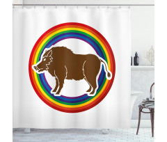 Wild Hog Boar in Rainbow Shower Curtain