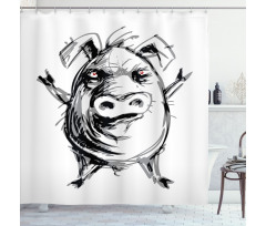 Sketch of Angry Rebel Pig Shower Curtain