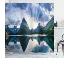 Swiftcurrent Lake Panorama Shower Curtain