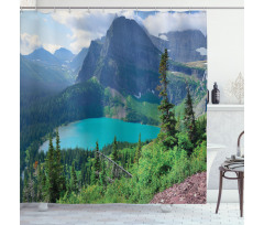 Grinnell Lake and Mountains Shower Curtain