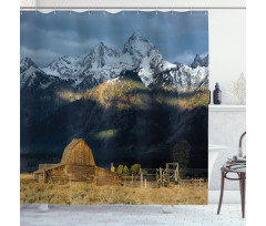 Rustic Wooden Hut Mountains Shower Curtain