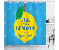 Mexican Words on Lemon Shower Curtain