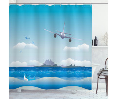 Plane Fly on Sea and Shark Shower Curtain