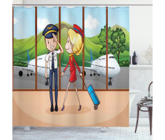 Pilot and Hostess Cartoon Shower Curtain