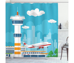 Control Tower and Plane Shower Curtain