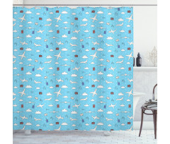 Planes and Luggage on Sky Shower Curtain