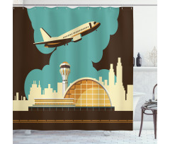 Airfield Plane and City Shower Curtain