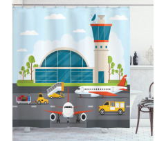 Cartoon Airfield Elements Shower Curtain