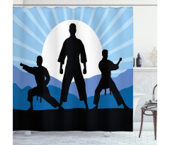 Karate Men Silhouettes Sun Shower Curtain