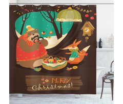 Bear and Fox Xmas Shower Curtain