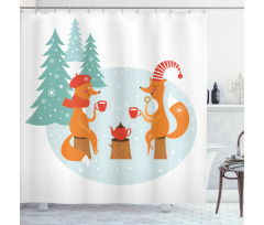 Happy Foxes Winter Shower Curtain