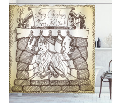 Christmas Sketch Stocking Shower Curtain