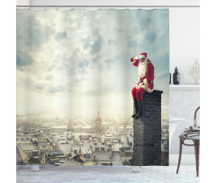 Santa Sits on Chimney Shower Curtain