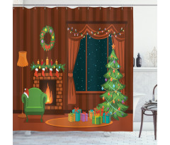 Cartoon Christmas Room Shower Curtain