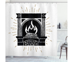 Vintage Log Fire Image Shower Curtain