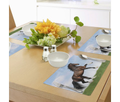 Horse Pacing on Grass Place Mats