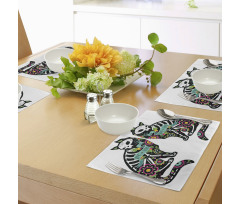 Skeleton Cats Skull Place Mats