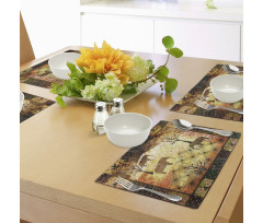 Grunge Elephants Roses Place Mats