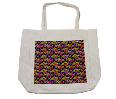 Lily Flowers on Retro Motif Shopping Bag