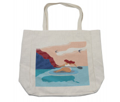 Girl on Surfboard Seascape Shopping Bag