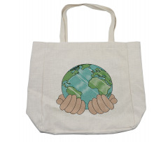 Hands Holding Globe Art Shopping Bag