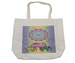 Eastern Elephants Flowers Shopping Bag