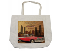 Retro Car and City Skyline Shopping Bag