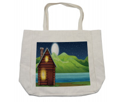 Cabin near River at Night Shopping Bag