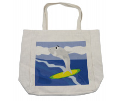 Shark Fish on a Surfboard Shopping Bag