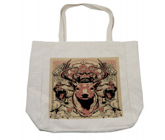 Floral Skull and Wolves Shopping Bag