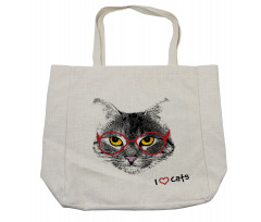 Nerd Cat with Glasses Shopping Bag