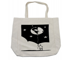 Boy Looking Up Stars Earth Shopping Bag