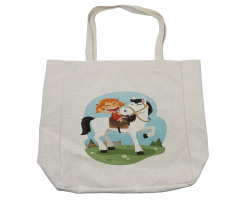 Happy Farm Girl on a Horse Shopping Bag