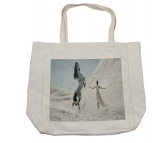 Lady with White Horse Shopping Bag