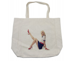 Lady in Navy Dress Shopping Bag