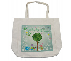 Daisies Flowers in Pot Birds Shopping Bag