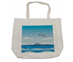 Plane Fly on Sea and Shark Shopping Bag