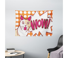 Comic Cat with Wow Lettering Wide Tapestry