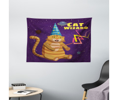 Cat Wizard Funny Cartoon Wide Tapestry