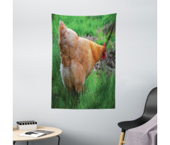 Chicken on Grass Farm Photo Tapestry