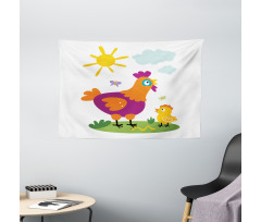 Chicken Baby Cartoon Wide Tapestry